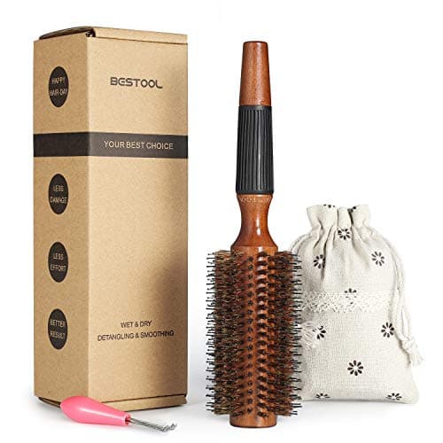 Image of BESTOOL Round Brush for Blow Drying, Boar Bristle Round Hair Brush with Wooden Barrel, Large Styling Brush for Women & Men, Straightening, Curling, Adding Shine or Volume (2.5 Inch)