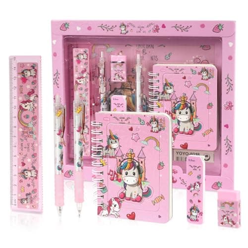 Image of OFFCUP Kids Stationery Set - Unicorn Gift Includes Gel Pen, Mechanical Pencil, Rulers, Eraser, Pencil Sharpener and Notebook
