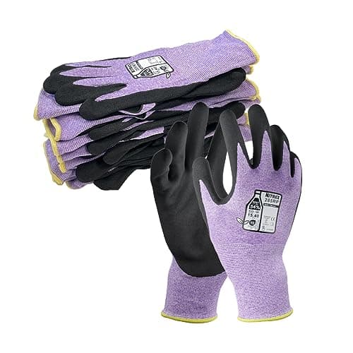 Image of NITREX 285RP 5 Pairs of Work Safety Gloves with NitreGrip Technology, Sandy Nitrile Palm Coated, Touchscreen Gloves, Size 7, Small, Purple/Black
