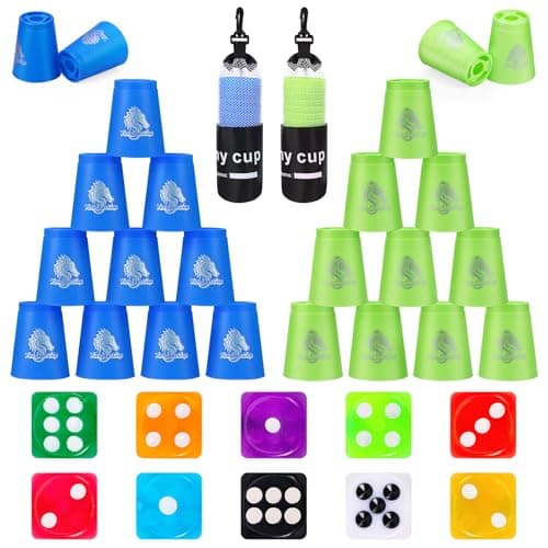 Image of homdat Stacking Cup,24pcs Sports Plastic Stack Cups, Speed Stack Training Game Toys for Boys Girls Kids,Stacking Cups with Carry Bag (Blue and Green)