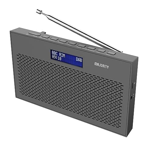 Image of Portable DAB/DAB+ Digital Radio | 15H Battery and Mains Powered | Kitchen FM Radio, 20 Presets | LED Display, 3.5mm Headphone Jack | Dual Alarm with Sleep Timer Function | MAJORITY Histon (Charcoal)