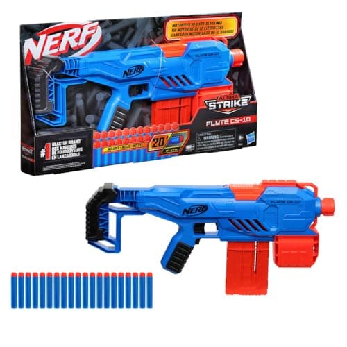 Image of Nerf Alpha Strike Flyte CS-10 Motorised Blaster – 10-Dart Clip-Fed Blasting – 20 Official Nerf Elite Darts – for Kids, Teens, Adults, Multicolor (E8696)