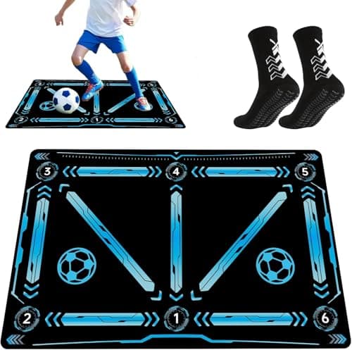 Image of Soccer Training Mat – 35.4×23.6 Inches, Includes Premium Anti-Slip Soccer Socks Improve Agility and Coordination, Dribble & Ball Control Trainer for Solo Practice