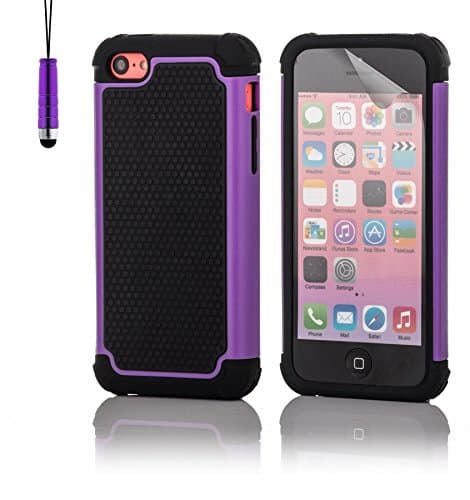 Image of 32nd ShockProof Series - Dual-Layer Shock and Kids Proof Case Cover for Apple iPhone 5, 5S & SE (2016), Heavy Duty Defender Style Case - Purple