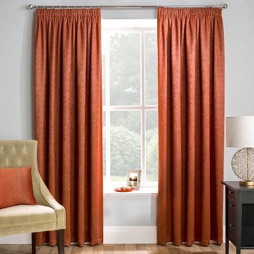 Image of Enhanced Living Matrix Orange Curtains for Living Room - 46x90 inch (117x229 cm) - Tape Top Noise Reducing Thermal Curtains for Bedroom - 2 x Curtain Panels