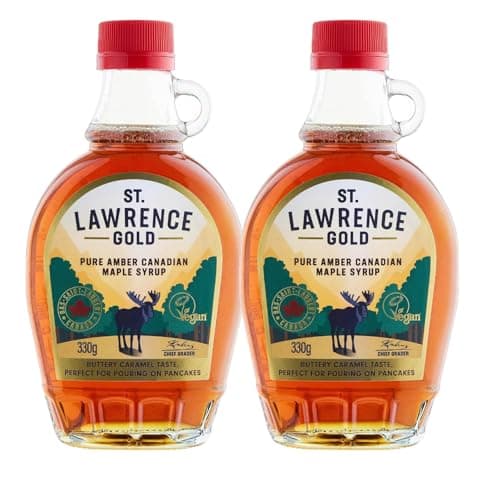 Image of St Lawrence Gold Maple Syrup (250ml x Pack of 2)- 330g Grade A, 100% Pure Canadian Amber Maple Syrup for Pancakes, Waffles, Coffee and Cocktails - Buttery, Caramel Taste - Gluten Free, Vegan