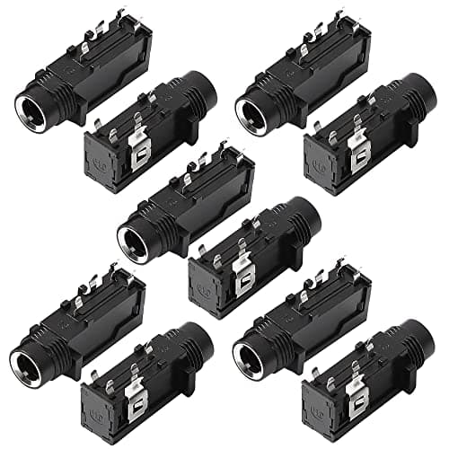 Image of sourcing map 10 Pcs 6.35mm 1/4 Inch Stereo Socket 4 Pins PCB Panel Mount Connectors Headphone Mono Thread Lock Audio Jack Connector for DIY Replacement AV Car Audio MP3 Player, Black