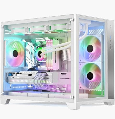 Image of iONZ PC Gaming Case Micro ATX Mid Tower - Dual Chamber Dynamic Series | White Airflow Tempered Glass (Compact Edition V2 with 3 x 120mm ARGB and PWM Fans)