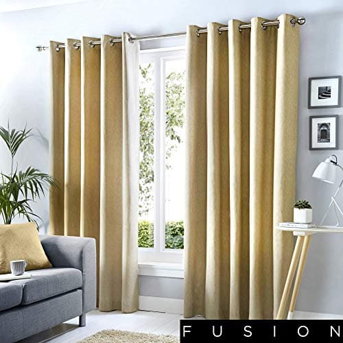 Image of Fusion Sorbonne 100% Cotton Eyelet Lined Curtains, Natural, 46 x 54 Inch