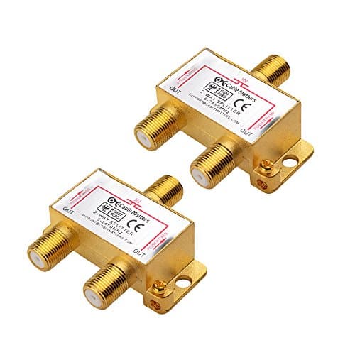 Image of Cable Matters 2-Pack Bi-Directional 2.4 Ghz 2 Way Coax Splitter - TV Aerial & Satellite Signal Distribution - All Port Power Passing - Gold Plated & Corrosion Resistant