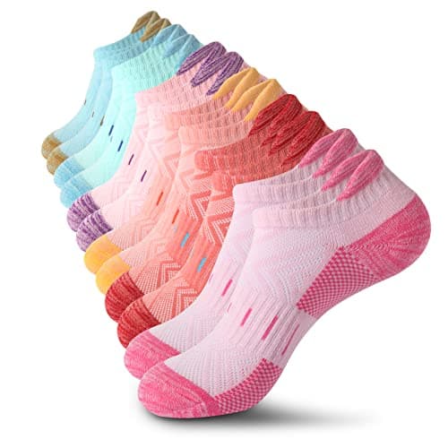 Image of Athletic Socks Women 6 Pairs Cotton Cushioned Sports Trainer Socks for Womens Breathable Running Socks Low Cut Nonslip Ladies Ankle Socks(6 Pairs multicolour 6-8)