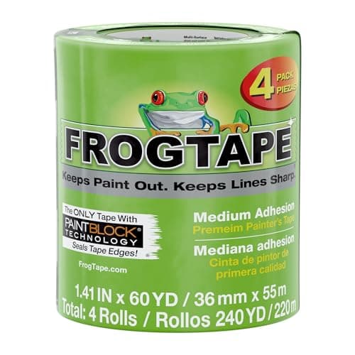 Image of Frog Tape Multi-Surface Masking Tape for Painting 36mm x 55m, Decorators Tape, Painters Masking Tape for Indoor Painting & Decorating - Pack of 4