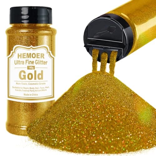 Image of Gold Ultra Fine Glitter, 5oz /140g Metallic Cosmetic Holographic Glitter for Hair Face Body Eye Nail Art Festival, Epoxy, Resin Crafts, Tumblers, Resin Jewelry, Candle, Painting Arts