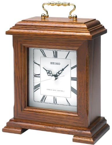 Image of Seiko QXR130B Radio Controlled Wooden Mantel Clock, Dark Brown, 23.5 x 17.5 x 8.9cm