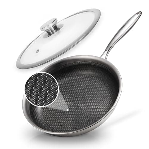 Image of KOKHUB Stainless Steel Frying Pan with Lid, 28cm Nonstick Honeycomb Skillet, Non Toxic Cookware Pan for Induction, Electric and Gas Hob, Dishwasher/Oven Safe, PFOA Free