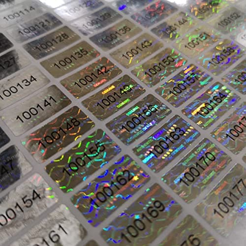Image of Tamper Proof Stickers 10mm x 20mm Various Pack Sizes of Genuine Hologram Labels with Unique Serial Numbers (182)