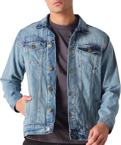Image of Mens Denim Jacket, Vintage Premium Winter Warm Regular Fit Western Classic Style Jackets Vintage Trucker Coat Workwear Stonewash Jean Premium Outfit UK S To XXL, Light Blue-M