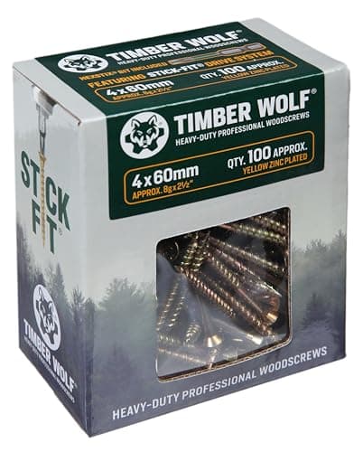 Image of Timber Wolf TW40060 Woodscrews - 4.0 x 60mm - Box of 100, Zinc & Yellow (Gold)