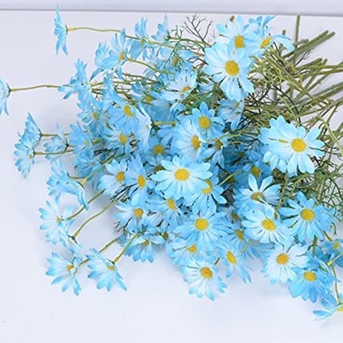 Image of OUKEYI Artificial Flowers 12 Bundles Artificial Silk Daisy Fake Flowers UV Resistant Outdoor Fake Wildflowers with Stems Greenery Shrubs Plants Arrangements for Home Garden for Decoration (blue)