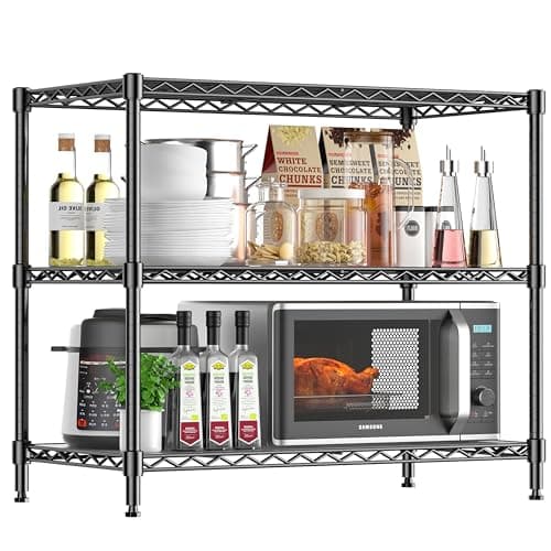 Image of RackBro 3-Shelf Adjustable Storage Shelves Metal Shelving Unit Heavy Duty Wire Rack Small Organizer with 3 Shelf Liners for Kitchen Pantry Bathroom Laundry Closet Garage 24" W x 14" D x 30" H Black