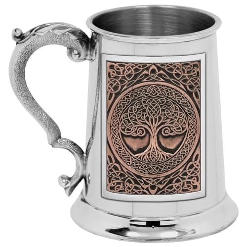 Image of English Pewter Company 1 Pint Embossed Tree of Life Bage Pewter Tankard (Copper)