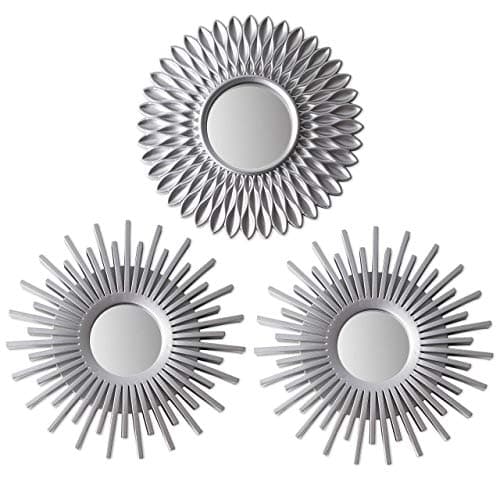 Image of BONNYCO Wall Mirrors Pack of 3, Round Silver Mirrors for Living Room, Home Decor and Bedroom. Hanging Wall Decoration Hallway, Small Shabby Chic Home Accessories Mounted. Gifts for Women and Mums