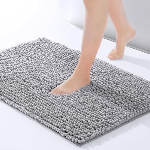 Image of Moonlight Bedding Bath Mat Non Slip Anti Mould - Chenille Shower Mat Grey 40x60 cm Super Absorbent Bathroom Mat Machine Washable Extra Soft Fluffy Bathmat
