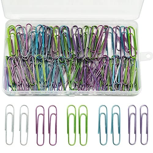 Image of SZXMDKH 100 Pcs Large Paper Clips, 2 Inch Coloured Metal Paperclips Paper Clamps with Box for School, Office Stationery Document(50mm, Assorted Color)