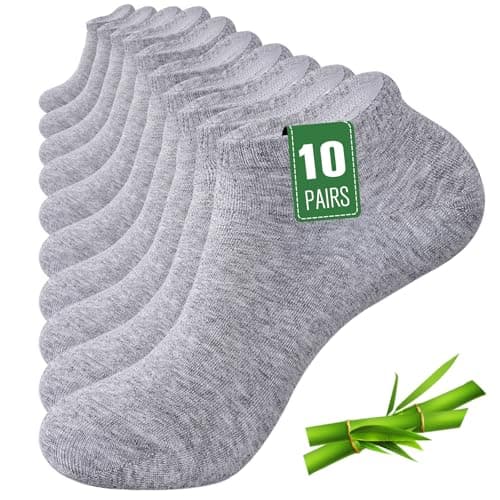 Image of SockWaddles 10 Pairs Bamboo Trainer Socks for Mens Womens and Ladies, Low Cut Ankle Seamless Socks, Moisture-Wicking Short Athletic Socks for Sports, Running, Gym, Casual, Grey, 6-8