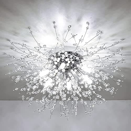 Image of Rayofly Modern Crystal Ceiling Lights for Living Room, Chrome Fireworks K9 Crystals Chandeliers Fittings, 6 G9 LED, Chandelier Ceiling Pendant Lights for Bedroom, Dining Room, Hallway