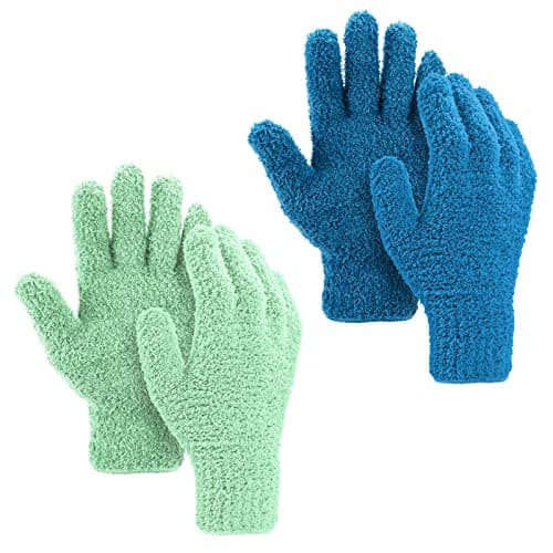 Image of ASTER 2 Pair Winter Microfiber Dusting Gloves - Household Cleaning Gloves for Men & Women - Sky Blue & Green