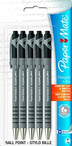 Image of Papermate Flexgrip Pack of 5 Retractable Ballpoint Pens - Black