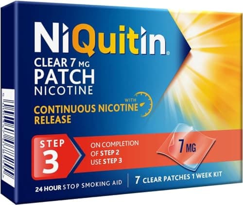 Image of NiQuitin 7mg Nicotine Patches (Step 3-7 Clear Patches) - 24 Hour Craving Control - 1 Week Treatment Patches to Quit Or Reduce - Discreet Transparent Stop Smoking & Vaping Aids