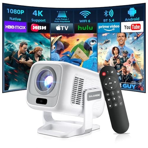 Image of 2026 Salange Short Throw Projector【Native 1080P & AI Auto Focus】600ANSI Mini Portable Projector Supports 4K, WiFi6 Bluetooth5.4, Android 14 Outdoor Movie Projector for Bedroom & Home Theater- Grey