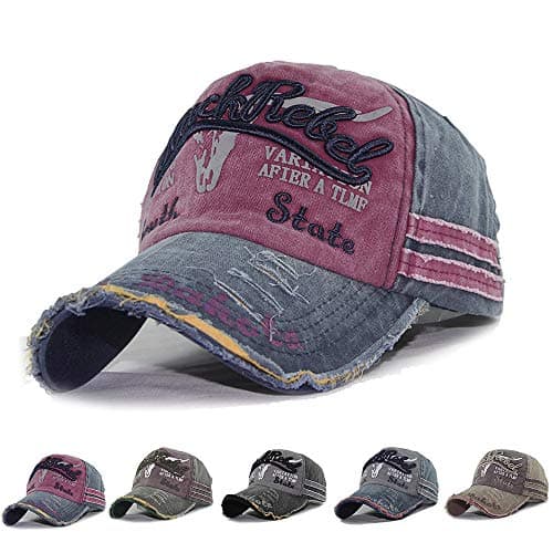 Image of CheChury Cap Summer Cap Vintage Cotton Baseball Cap Unisex Distressed Snapback Trucker Hat Red