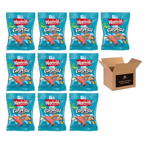 Image of Maynards Bassetts Sweet Bags – Fruity Candies & Jelly Sweets | Soft Jellies, Chewy Gummies & Mixed Candies | Party Bags, Sharing Sweets & Treats -Fizzy Fish Jellies (12 Pack x 130g) £1.35 PM