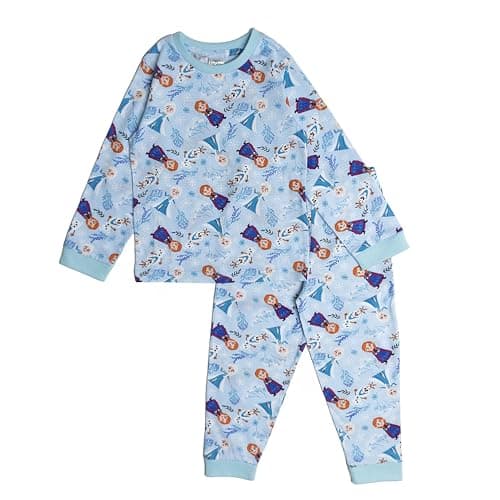 Image of Disney Frozen Trouser Pyjamas Girls Long Sleeve Pjs Nightwear Baby Toddler Kids Elsa Anna Princess 3-6 Months Blue