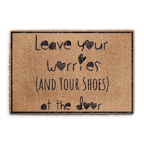 Image of Hairyworm Welcome Doormat (40cm x 60cm) Small, Leave Your Worries Entrance Door Mat, Coconut Core Fibre Heavy Duty Mat, Rug, Indoor Natural Coir Mat, Regular