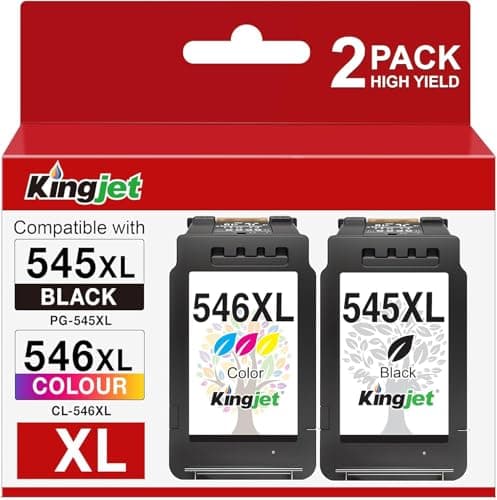 Image of KINGJET 545 546 Ink Cartridges PG-545XL CL-546XL Replacement for Canon 545 546 Ink, High Yield Compatible with Pixma TS3350 TS3150 MG3050 TR4650 MX495 (1 Black, 1 Colour)