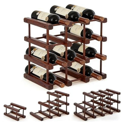 Image of GiHaood Wooden Wine Rack for 12 Bottles 4- Tier wine racks free standing DIY Assembly Wine Storage Rack Wine Bottle Holder for Kitchen, Restaurant, Bar
