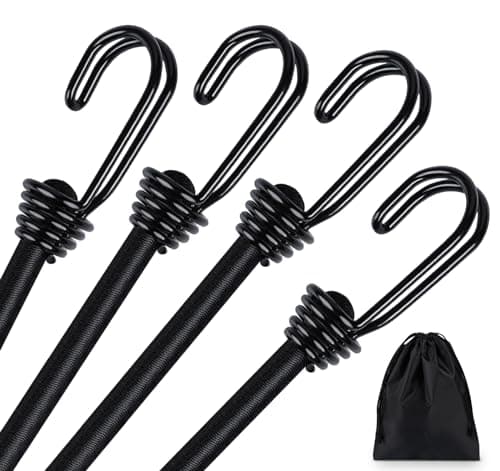 Image of 4 x 40" (100CM) Bungee Cords with Hooks, Binswloo Heavy Duty Elasticated Shock Cords Luggage Straps for Securing Outdoor Tarps Tents Camps Garden Furniture, All Black, 1M Long