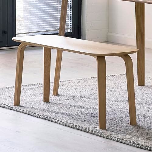 Image of Julian Bowen Kaito Dining Bench - Scandi Beech Oak Effect Wood Kitchen Seating with Curved Legs for Kitchen, Hallway and Dining Room - H 45 x W 106cm