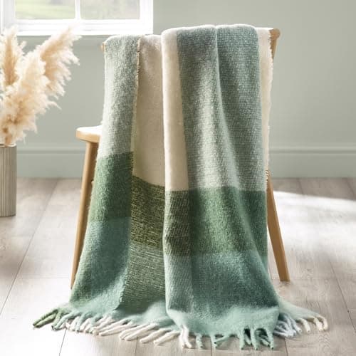 Image of Catherine Lansfield Faux Mohair Check 130x170cm Blanket Throw Green