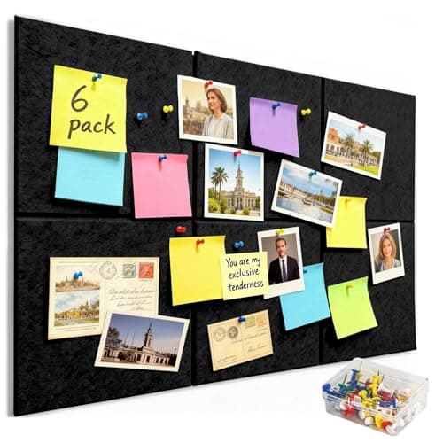 Image of 6-Pack Dark Gray Felt Wall Tiles – 36"×24" Large Cork Board Alternative with Colored Pushpins & Removable Adhesive Strips | Home Office Bulletin Board