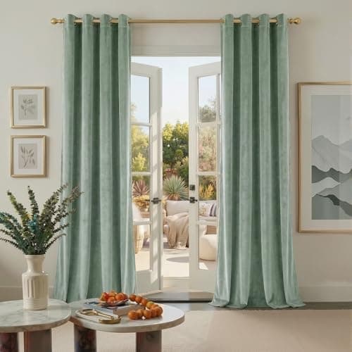Image of PONY DANCE Sage Green Velvet Curtains 52x84 Inches - Thermal Insulated Room Darkening Eyelet Top Blackout Curtains Home Decor Window Treatment for Living Room/Bedroom, Luxury Velvet Panels Set of 2