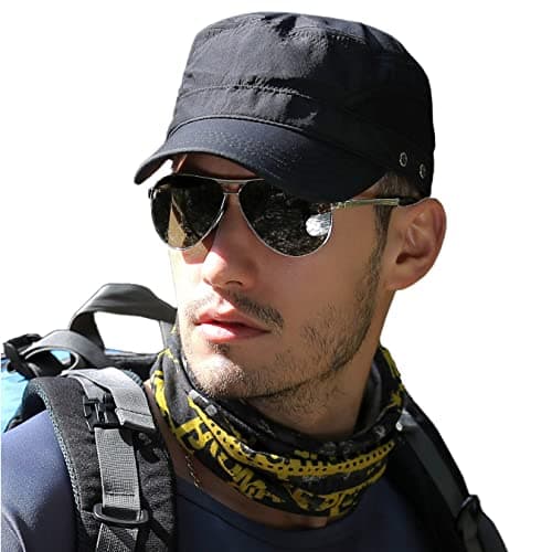 Image of Pyrafox Mens Short Brim Breathable Waterproof Military Army Cap, Adjustable Summer Cadet Cap Flexfit Baseball Cap Black