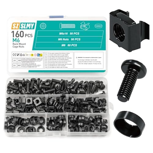 Image of 160 Pcs Cage Nuts and Bolts, M6 x 16 mmRack Mount Screws, Rack Studs and Washers Set, Square Hole Black Server Rack Screws Nuts for Server Racks Cabinet Console Mounting Routers Shelves