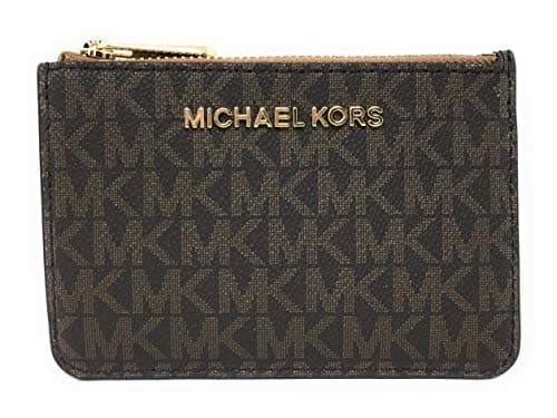 Image of Michael Kors Jet Set Travel Small Zip Pouch with ID Card Holder - PVC Coated Twill, Brown and Tassel, Taille Unique, Twill