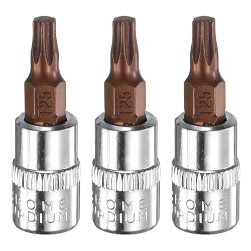 Image of sourcing map 3pcs T25 Torx Bit Socket 1/4" Square Drive Star 6 Point S2 & CR-V Steel Socket Ratchet Wrench Bits, Silver Red