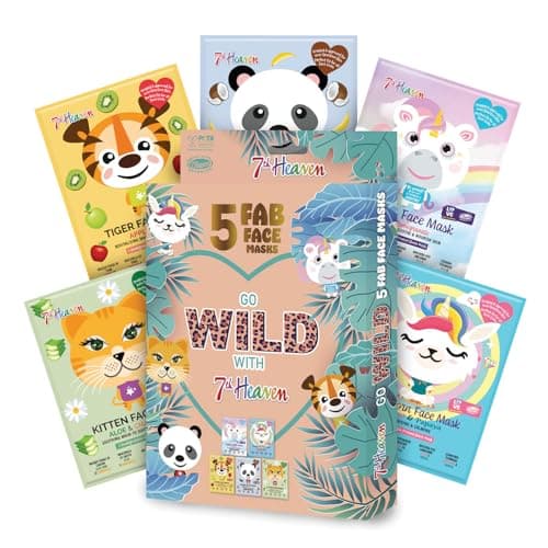 Image of 7th Heaven Go Wild Animal Face Sheet Mask Gift Set | 5 Fun Hydrating Face Masks for Kids with Coconut, Apple, Aloe & Banana - Kids Face Masks for Girls Sensitive Skin, Girl Gifts, Childrens Face Masks
